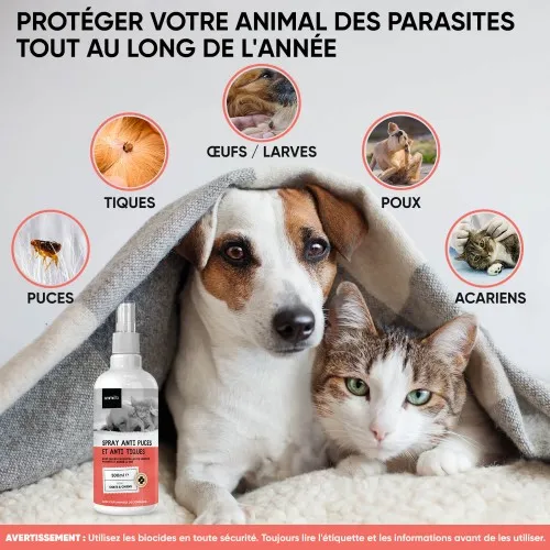 Spray anti puces et tiques pour chien et chat - Comptoir des Coussinets